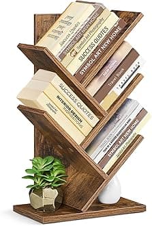 Tree Bookshelf, 5-Tier Bookcase, Small Bookshelf, Space-Saving Corner Shelf, Book Tree, Holds Books, CDs, Games, for Bedroom, Living Room, Home Office, Rustic Brown ULBC183X01