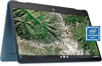 Laptop HP X360 14a Chromebook 14" HD Touchscreen, Entertaining from Any Angle Intel Celeron, 4GB LPDDR4 64GB eMMC WiFi Webcam Stereo Speakers Bluetooth 4.2 Chrome Blue Metallic Color (Renewed)