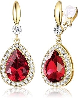 THUNARAZ Elegant Clip on Earrings for Women,Sparkling Teardrop Dangle Clip Earrings,Non-Pierced Rhinestone Cubic Zirconia Wedding Prom Jewelry 14K Gold and Silver Tone