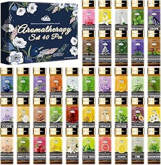 Essential Oil Set, 40 Pcs Fragrance Aromatherapy Oils for Skin, Diffusers, Home Care, Humidifier, Laundry, Candle Making - Tea Tree, Sandalwood, Lavender, Vanilla, Eucalyptus and More(5mL)