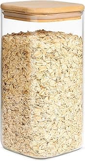 ComSaf 1500ml Glass Storage Jars with Bamboo Lid, Clear Food Storage Container Jar with Sealing Lid for Noodles Flour Cereal Rice Sugar Tea Coffee Beans, Set of 1