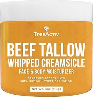 Beef Tallow Face Cream Body Moisturizer, All Natural Grass Fed Whipped Beef tallow For Skin, Deeply Hydrating & Nourishing Balm for Eczema Cracked Dry Itchy Irritated Skin Repair Skincare 4 fl oz