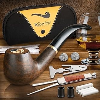 Tobacco Pipe Handmade Ebony Wood Root Smoking Pipe Gift Box and Accessories