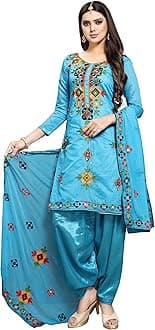 Women's Holi Special Rajasthani Mirror Work Chanderi Embroidery Unstitched Salwar Kameez Dress Material (Rama)