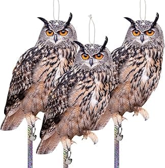3 Pack Hanging Outdoors Reflective Scarer Away Owl Device to Keep Animals Pigeon Woodpecker Away from Patio Garden