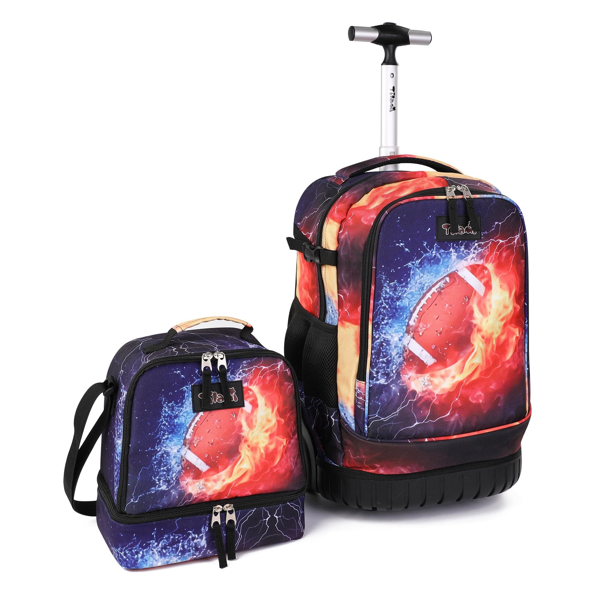 Tilami Rolling Backpack 19 inch with Lunchbox Wheeled Laptop Backpack,Rugby Black