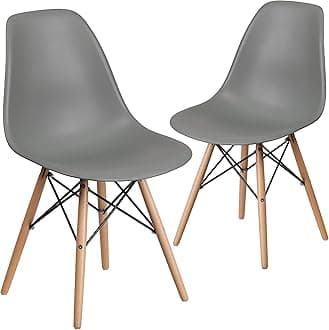 2 Pack Elon Series Moss Gray Plastic Chair with Wooden Legs for Versatile Kitchen, Dining Room, Living Room, Library or Desk Use