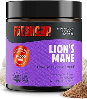 FreshCap Mushrooms Electric Lion's Mane USDA Organic Powerful Mushroom Extract Powder Supplement for Mental Clarity and Focus (60 g)