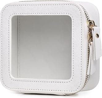 Small Clear Makeup Bag for Women Mini Cosmetic Bag Travel Toiletry Bag Purse Organizer with Zipper Car Essentials (White, Mini)