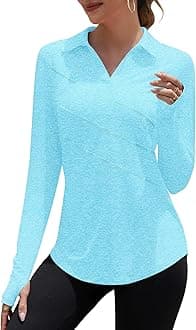 LoovooWomen Athletic Golf Polo Shirts Long Sleeves V Neck Running Hiking Quick Dry Trendy 2025 Pullover Workout Tops