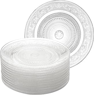 Frcctre 12 Pack Glass Salad Plates, 7 Inches Small Glass Dessert Plates Fruit Plate Appetizer Snack Plate Glasses Dinnerware Set with Beautiful Carved Pattern