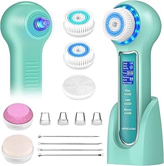 Face Scrubber Exfoliator,Facial Cleansing Brush Waterproof with LCD Screen,Blackhead Remover Vacuum with 5 Brush Heads,Face Spin Brush for Exfoliating, Massaging and Deep Pore Cleansing