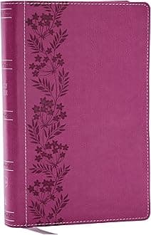 NKJV Personal Size Large Print Bible with 43,000 Cross References, Pink Leathersoft, Red Letter, Comfort Print