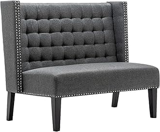 Modern Loveseat Settee Bench Sofa Couch, Upholstered Banquette Dining Bench with Back for Dining Living Room Hallway or Entryway Seating,Slate