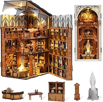 MiniCity Book Nook Kit, DIY Dollshouse Kit - Miniature House Kit With Led Light and Dust Cover for Teens and Adults(Public Library)