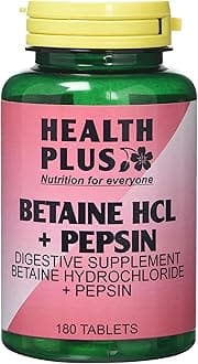 Health Plus Betaine Hcl + Pepsin : Digestive Health Supplement : 180 Tablets, in a planet-friendly 99% recycled pot