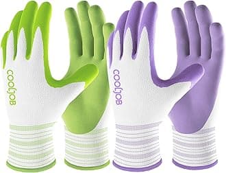 COOLJOB Gardening Gloves for Women and Ladies, 6 Pairs Breathable Rubber Coated Yard Garden Gloves, Outdoor Protective Work Gloves with Grip, Medium Size Fits Most, Lavender Purple & Apple Green