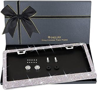 Bling License Plate Frame for Women, 1PCS Sparkly Stainless Steel License Plate Frames| Over 1000 pcs 14 Facets Bedazzled Clear Glass Diamond Rhinestone Crystals w/Free Glitter White Diamond BOX