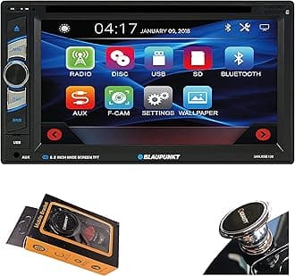 Blaupunkt Sanjose 120 6.2-Inch Touch Screen DVD Multimedia Car Stereo Receiver with Bluetooth, USB, SD Card and Aux with Bluetooth with Backup CAM + Gravity Magnet Phone Holder Bundle