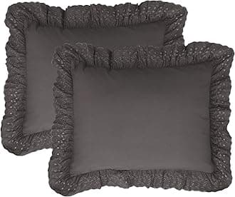 Fresh Ideas Ruffled Bed Pillow Shams with Embroidered Eyelet Detail, Standard, Grey, 2-Pack