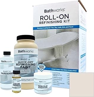 Bathworks Quick-Dry Roll-On Refinishing Kit - 22 fl oz, High Gloss Almond, Complete DIY System with Tools & Non-Slip Additive - Faster 12-Hour Dry Time for Bathtubs, Tile, Sinks & Showers