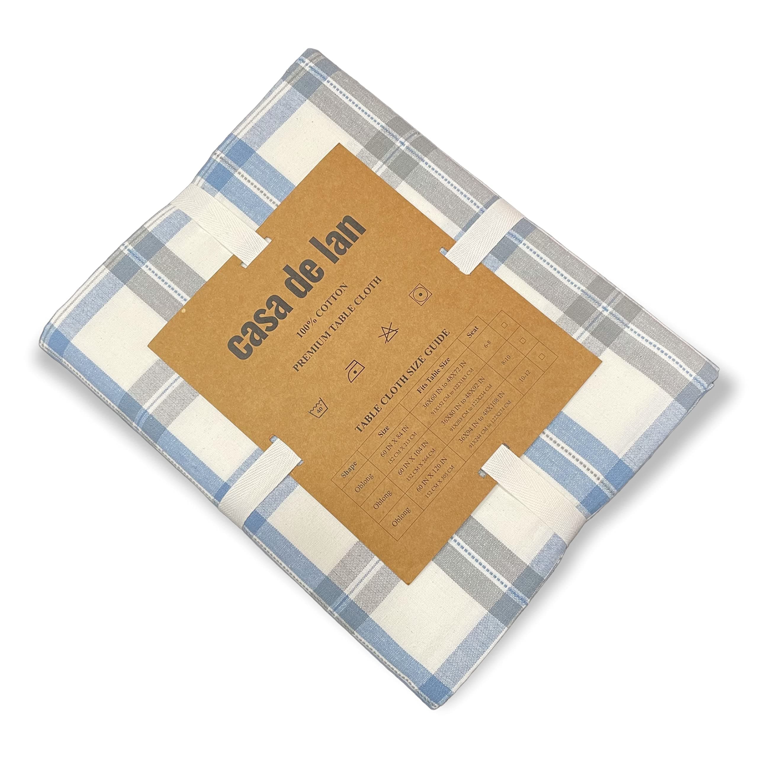 Rectangle Table Cloth - Table Cover - Cotton Mitered Stitched - Checks Table Covers for Kitchen Dining, Wedding, Decorations, & Parties - 60x84 in - Blue Window