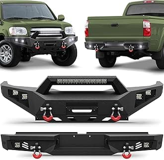 Tundra Front + Rear Bumper Set for 2000-2006 Toyota Tundra Pickup, w/Winch Plate, LED Lights, License Plate Lights and D-rings