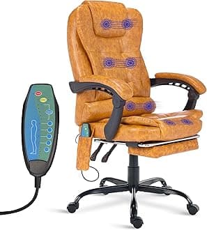 Blisswood 8 Point Massage Office Chair For Home Office,Executive Office Chair With Footrest 130° Reclining Computer Desk Chairs Adjustable Height 360° Swivel Recliner Chair (Gold Brown)