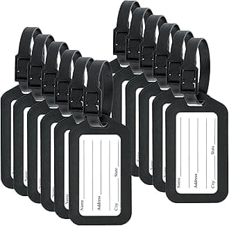 Storite Luggage Tags with Strap, Smart Tags for Travel suitcases, School Bags for Easily Identification of Bags - Black, Black, 12 Pack, Luggage Tags