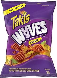 Takis Waves Fuego Spicy Chili Pepper and Lime Wavy Potato Chips, Thick-Cut Extra-Wavy Crisp Potato Chips, 190 Grams