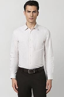 Peter England Men's Striped Slim Fit Full Sleeve Formal Shirt | Cotton-Rich | Wonder Fabric | Pin-Point Oxford Weave