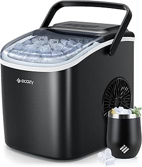 ecozy Ice Maker Countertop, 9 Cubes Ready in 6 Mins, 26 lbs per Day, Portable Ice Machine with Self-Cleaning, 2 Ice Sizes for Home, Kitchen, Camping, Office, RV, Cup Included, Black