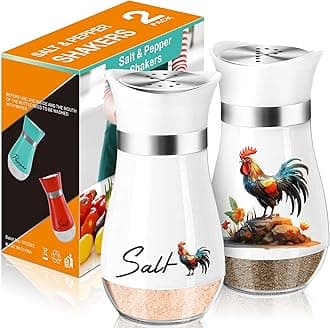 Rooster Salt and Pepper Shakers Set,4 oz Glass Bottom Salt Pepper Shaker with Stainless Steel Lid for Rooster Kitchen Counter Decor Farmhouse Housewarming Gift Refillable Design (Rooster)