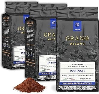 Grano Milano Ground Coffee 750g, Intenso Arabica and Robusta, Dark Roast Intensity 5/5 Extra Strong Coffee, Made in Italy
