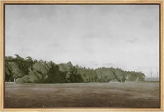 SIGNFORD Framed Canvas Wall Art Brown Meadow with Green Forest Landscape Wilderness Oil Painting Impressionism Traditional Scenic for Living Room, Bedroom, Office - 16x24 inches