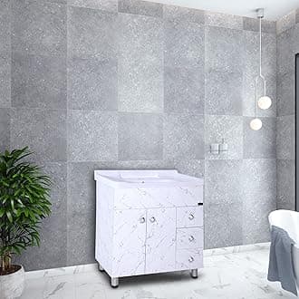 REDBAY Satvario 32 Inch Bathroom Vanity in Snow White - Freestanding Cabinet with Ceramic Washbasin, Integrated Sink, Engineered Wood