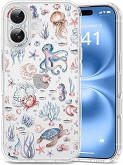 for iPhone 16 Plus Case, [Full Camera Protection] [Not Yellowing] [Military-Grade Drop Protection] Cute Clear Slim Shockproof Protective Phone Cover for Women Girls 6.7", Sea Turtles/Blue