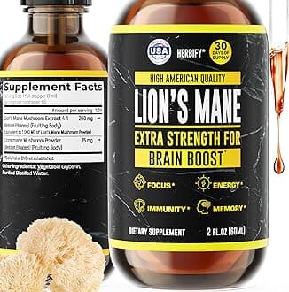 HERBIFY Lions Mane Supplement - Daily Mushroom Supplement for Memory, Focus & Clarity - Brain Booster - Lions Mane Tincture for Immune Support - 2 Fl oz