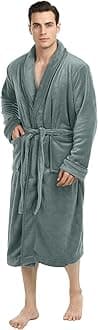 Luxurious Mens Shawl Collar Fleece Bathrobe Spa Robe