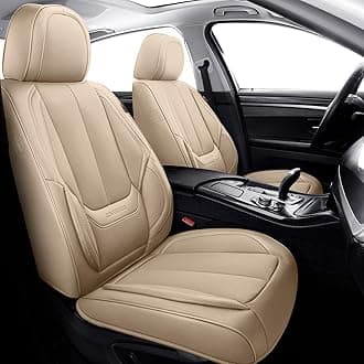 Coverado Car Seat Covers - Front Seat Protector, Waterproof Cushion, Nappa Leather, Beige, Universal Fit for Most Cars