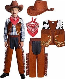 Sicypoty Kids Cowboy Costume for Boys Rodeo Cowboy Set Halloween Birthday Party Dress Up Cosplay Brown
