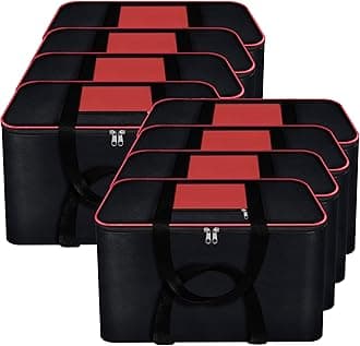 Storite 8 Pack Nylon Big Underbed Storage Bag Moisture Proof Cloth Organizer for Blankets with Zippered Closure and Handle (BlackRed, 54x46x28cm),Rectangular