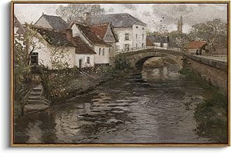 InSimSea Framed Canvas Wall Art Vintage Decor, Riverside Small Town Large Canvas Prints Home Decor, Rustic Farmhouse Hanging Wall Decor for Bedroom Living Room, 24"x36"