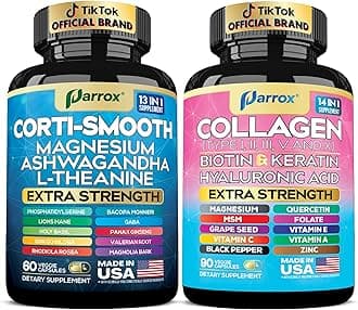 Shining Serenity Set, Cortisol Support with Ashwagandha, L-Theanine, Magnesium, Lions Mane, GABA, Bacopa Monnieri, Collagen I, II, III, V, X, Folate, Biotin, Keratin, Hyaluronic Acid, Quercetin