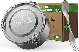 Blockhütte Stainless Steel Lunch Box, Round I 1800ml with Spork I Tiffin, Stainless Steel Food Containers Leakproof – Bento Metal Lunch Box for Adults and Kids, Food Storage Containers