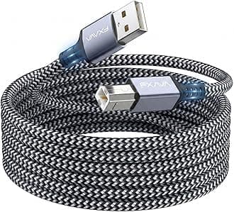 USB Printer Cable 20 Foot - Nylon Braided High Speed Long USB2.0 A to B Printer Cord for HP, Canon, Epson, Dell, Brother, Lexmark, Xerox, Scanner & MIDI