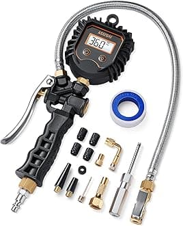 Digital Tire Pressure Gauge, Heavy Duty Tire Inflator Gauge 250PSI Air Chuck Compressor Accessories with Stainless Braided Hose, Rotatable Dial&Quick Connect Coupler for 0.1 Display Resolution