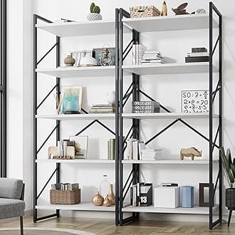 Shintenchi 2-Tier Bookshelf: Tall Industrial Bookcase for Living Room/Home/Office, Modern Book Holder with Storage Rack Shelves - White