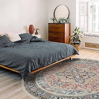 Ruggable Washable 6 ft Round Rug, Kamran Cayenne Red, Premium Vintage Rugs for Living Room, Bedroom, Kitchen, Office, Classroom with Gripper Non Slip Pad