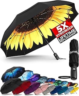 TUMELLA Strongest Windproof Travel Umbrella (Compact, Superior & Beautiful), Small Strong but Light Portable and Automatic Folding Rain Umbrella, Durable Premium Grip, Fits Car & Backpack